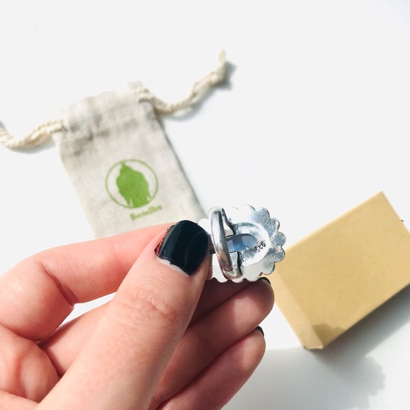 Blue Owyhee Opal oblong teardrop gem stone crystal sterling silver 925 Ring 6.5